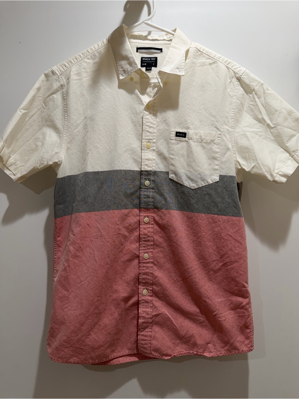 RVCA White Grayish Blue Red Short-Sleeve Button-Down Shirt